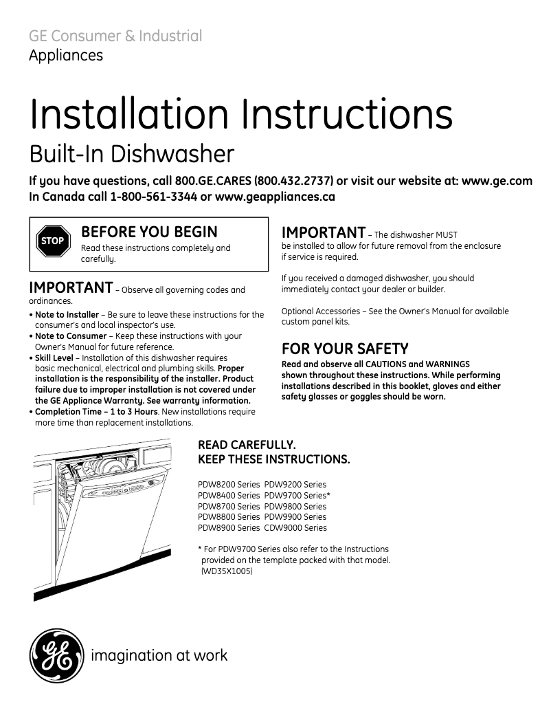 Page 1 of the manual Installation Guide GE Café CDW9380NSS
