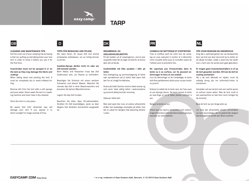 Page 1 de la notice Manuel utilisateur Easy Camp Tarp 3 x 3 m