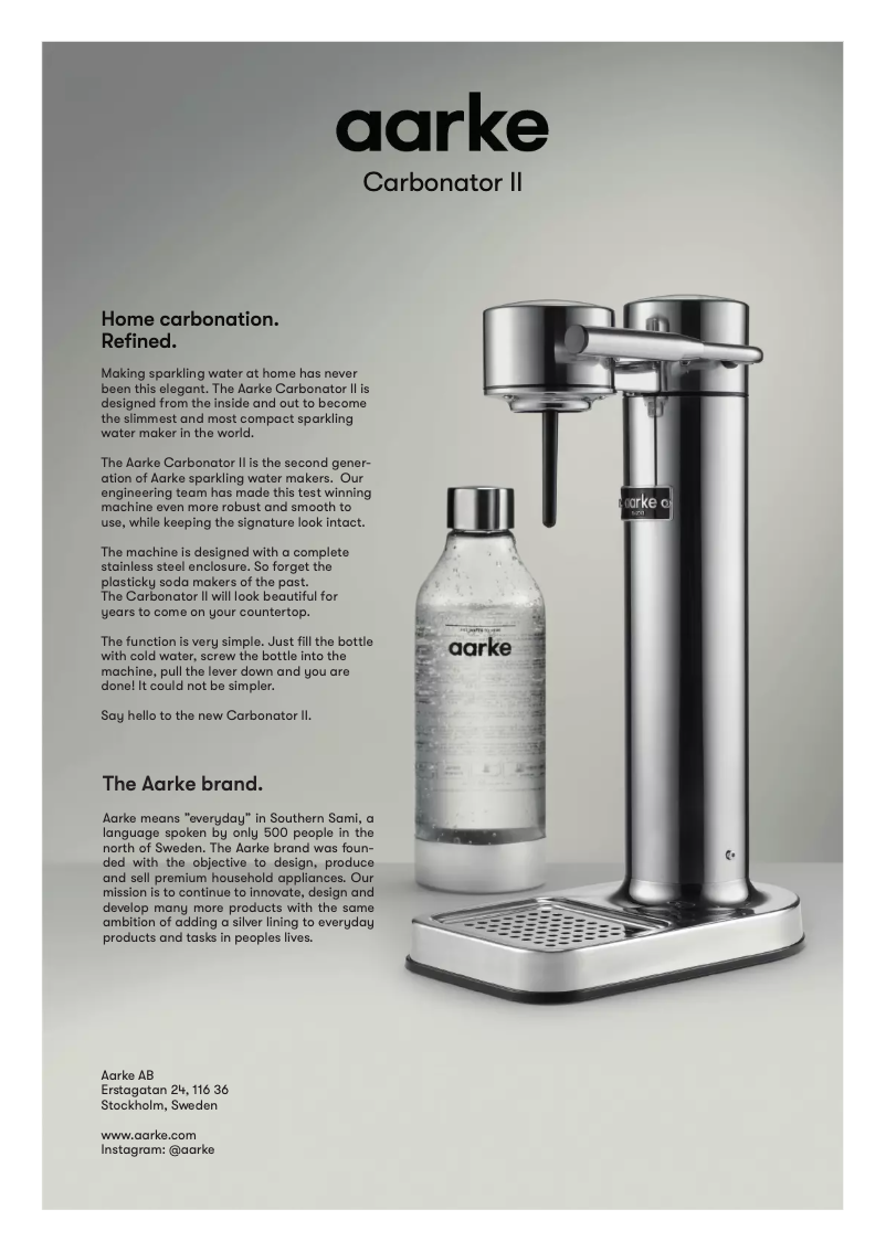 Page 1 de la notice Fiche technique Aarke Carbonator II