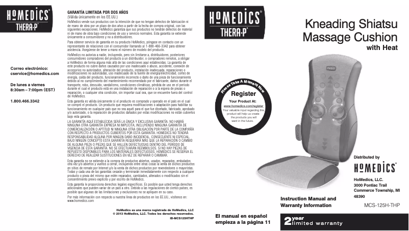 Página 1 del manual Manual de usuario Homedics MCS-125HA-THP