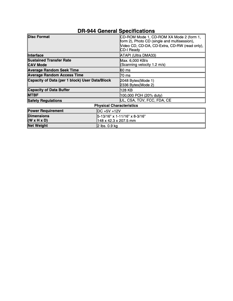 Page 1 de la notice Fiche technique Pioneer DR-944