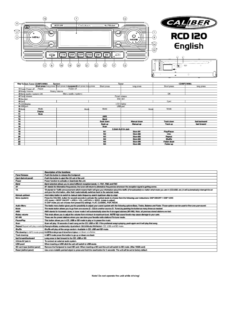 Page 1 de la notice Manuel utilisateur Caliber RCD120
