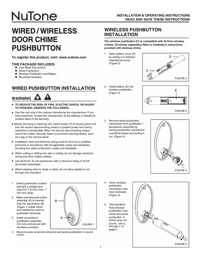 Page 1 de la notice Manuel utilisateur NuTone CP2MZAB