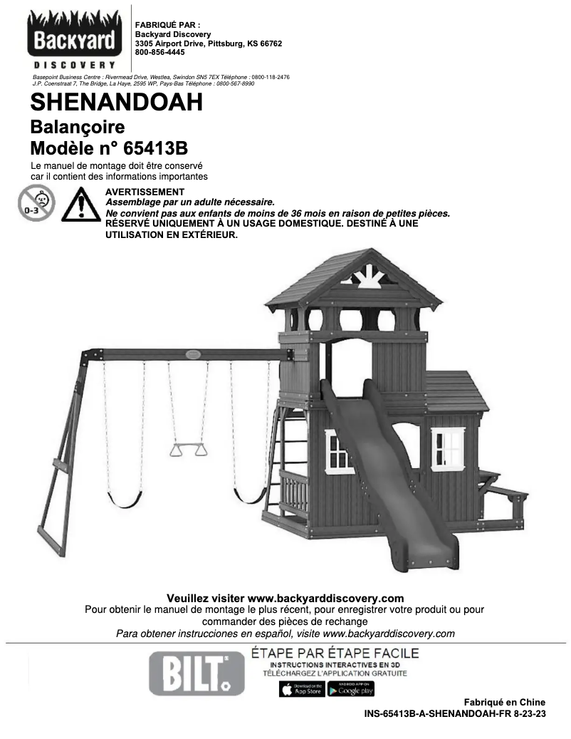 Page 1 de la notice Manuel utilisateur Backyard Discovery Shenandoah