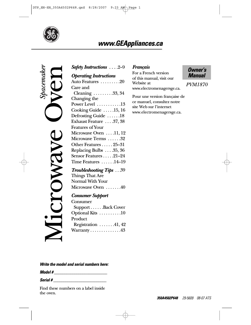 Page 1 de la notice Manuel utilisateur GE PVM1870SMC