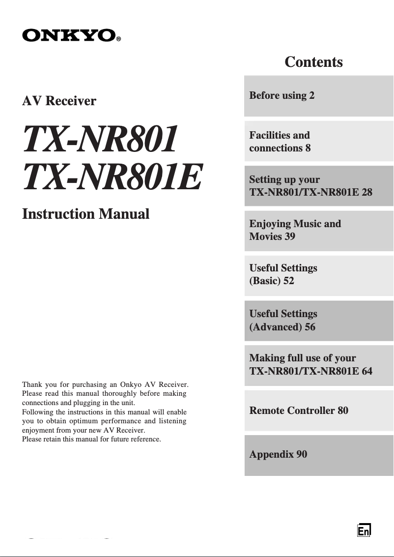 Page 1 de la notice Manuel utilisateur Onkyo TX-NR801