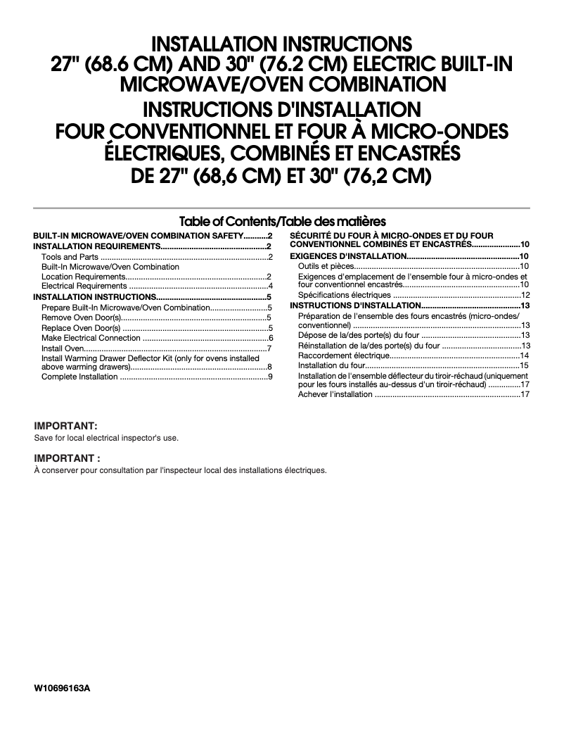 Page 1 de la notice Guide d'installation Maytag MMW9730FZ