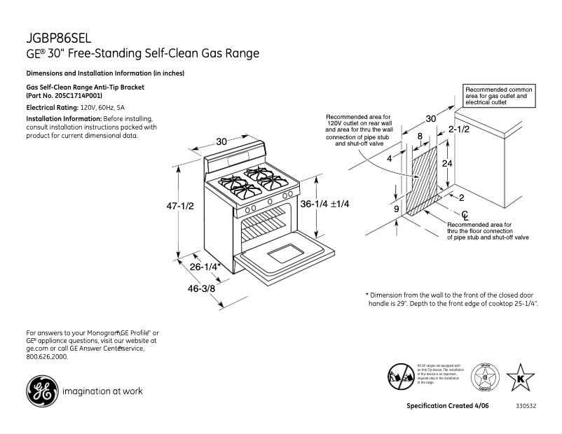 Page n°1 - Fiche technique GE JGBP86SELSS