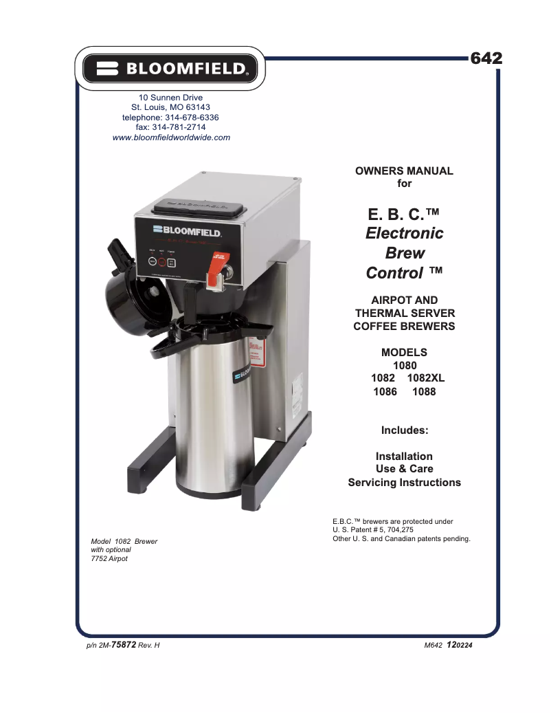 Page n°1 - Manuel utilisateur Bloomfield E.B.C. 1080