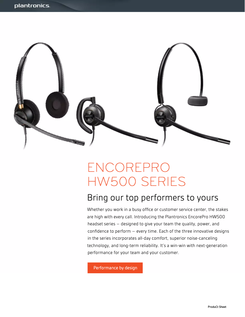 Page 1 de la notice Brochure Plantronics EncorePro HW530