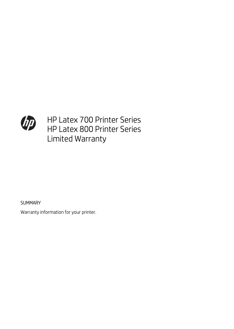 Page 1 de la notice Informations de garantie HP Latex 700 W