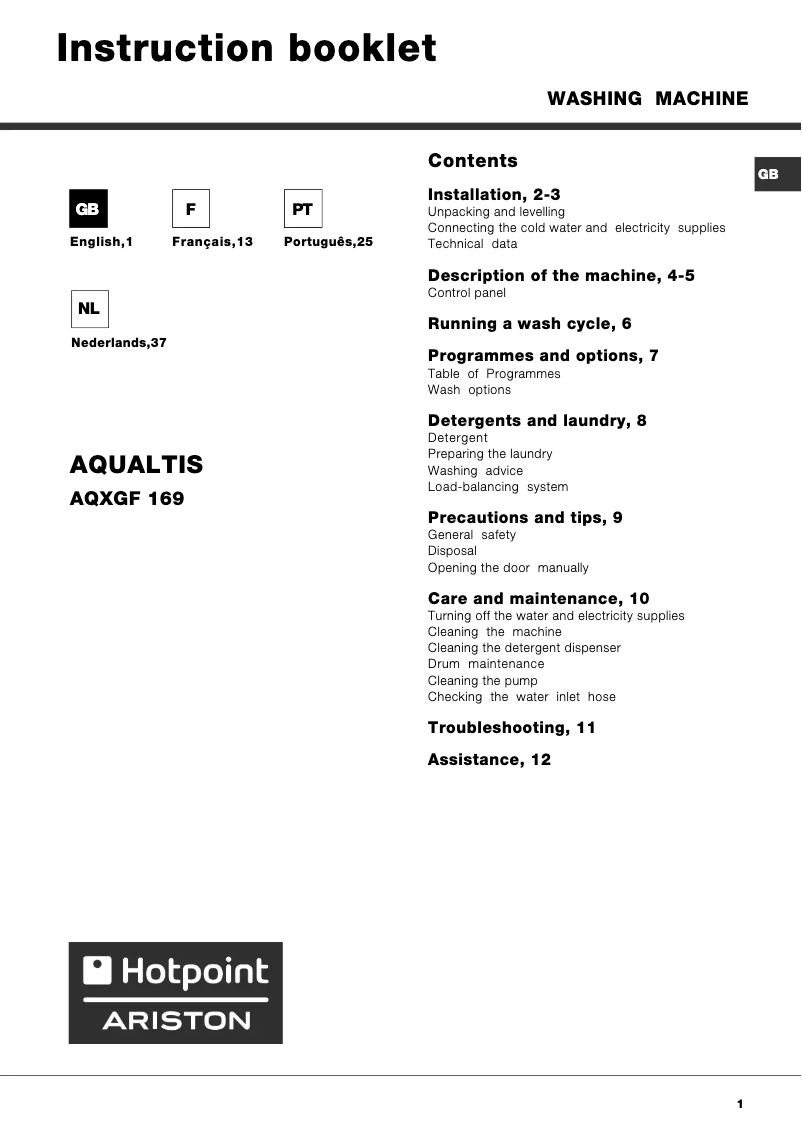 Image de la première page du manuel de l'appareil AQXGF 169
