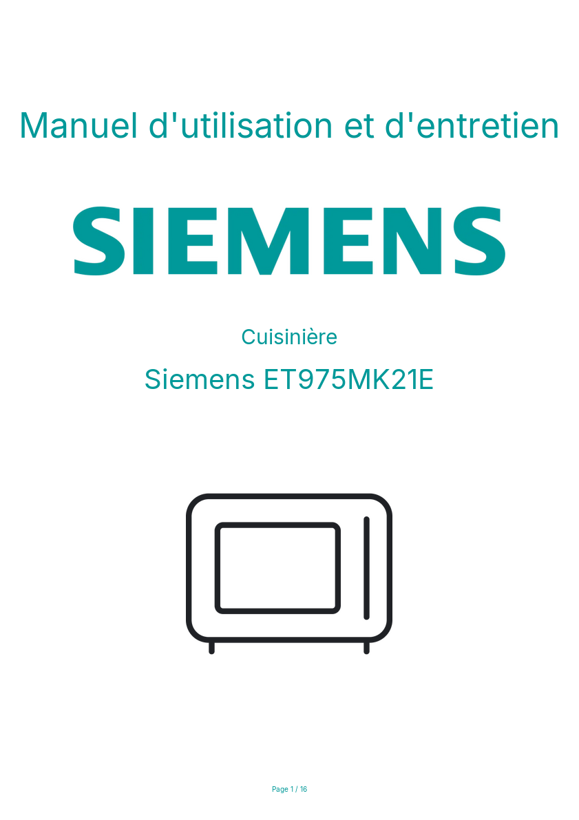 Page n°1 - Manuel d'utilisation et d'entretien Siemens ET975MK21E