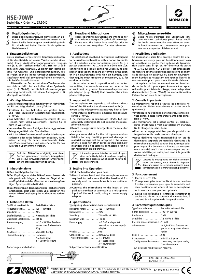 Image de la première page du manuel de l'appareil HSE-70WP