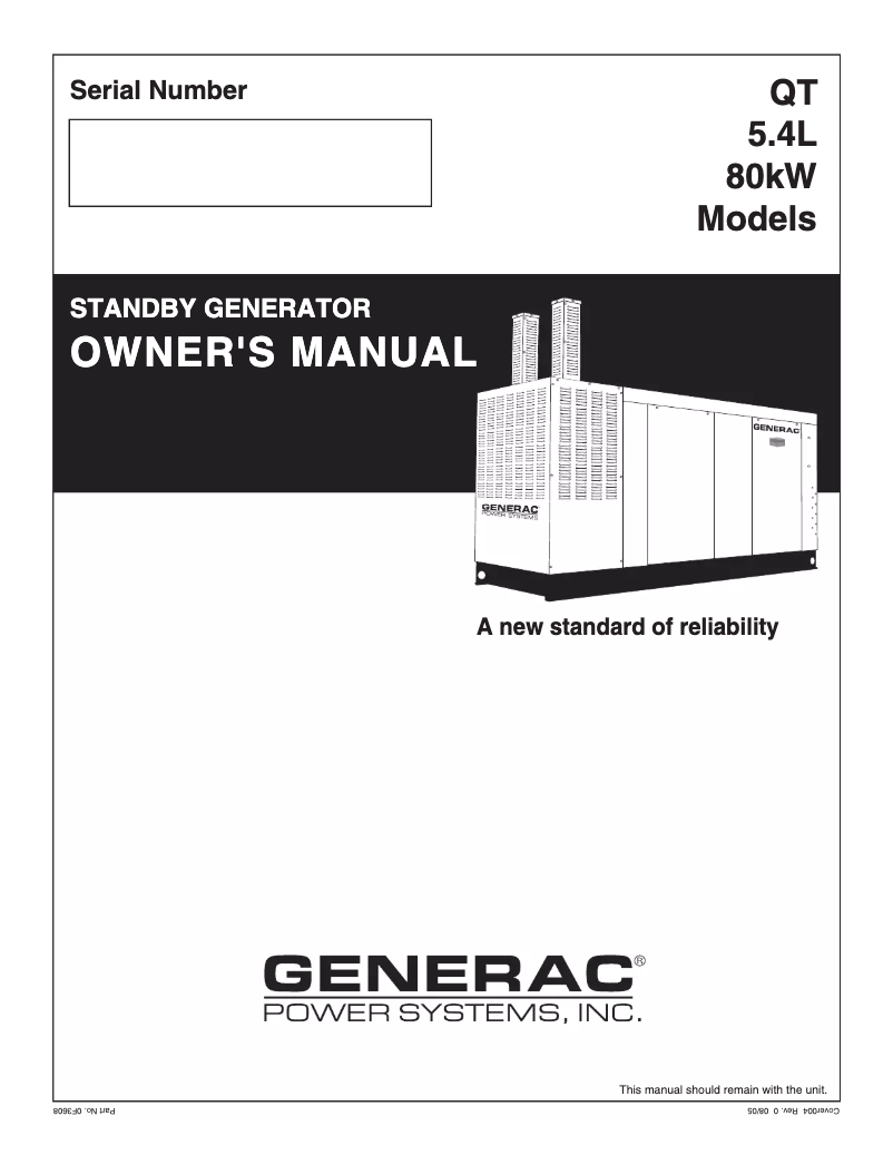 Page 1 de la notice Manuel utilisateur Generac QT08054GNSN