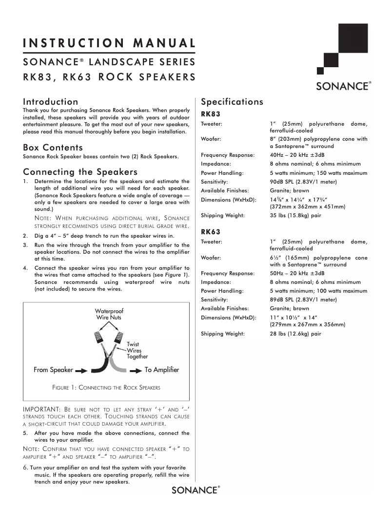 Page 1 de la notice Manuel utilisateur Sonance Rock RK63