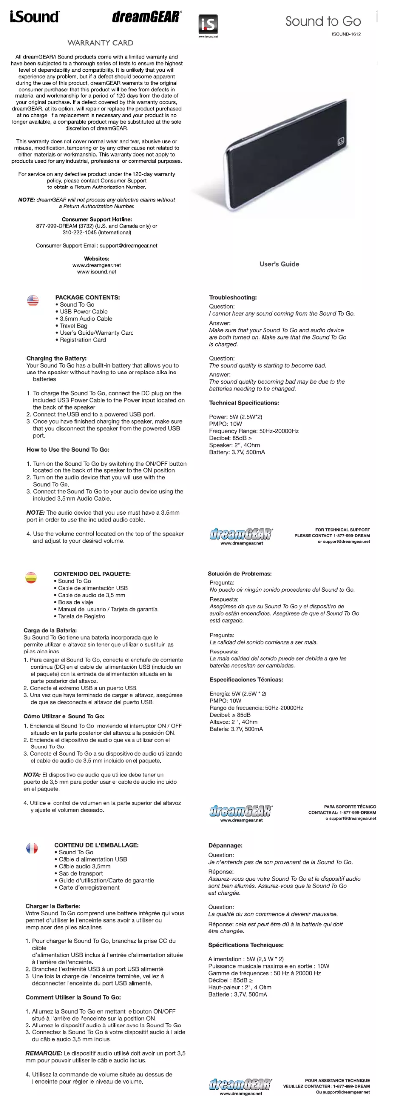 Page 1 de la notice Manuel utilisateur i.Sound ISOUND-1612