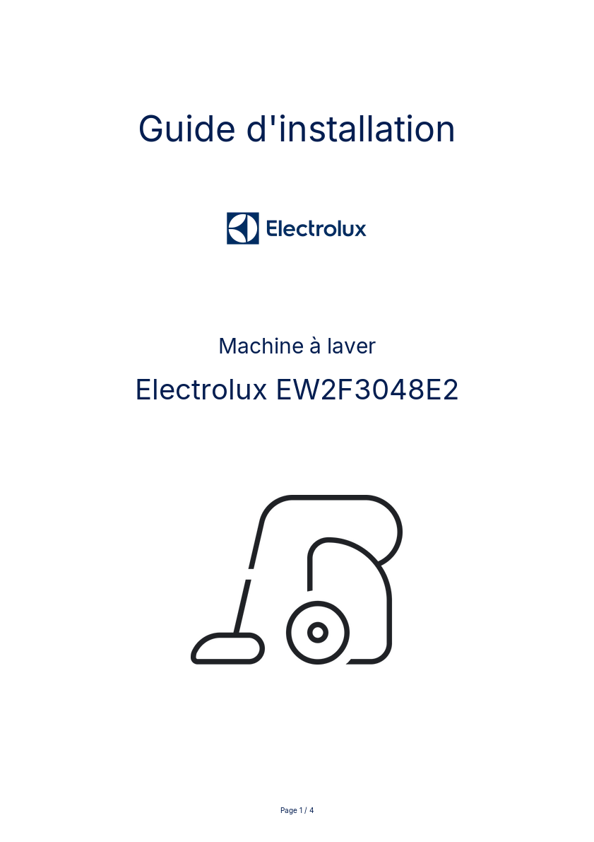 Page n°1 - Guide d'installation Electrolux EW2F3048E2