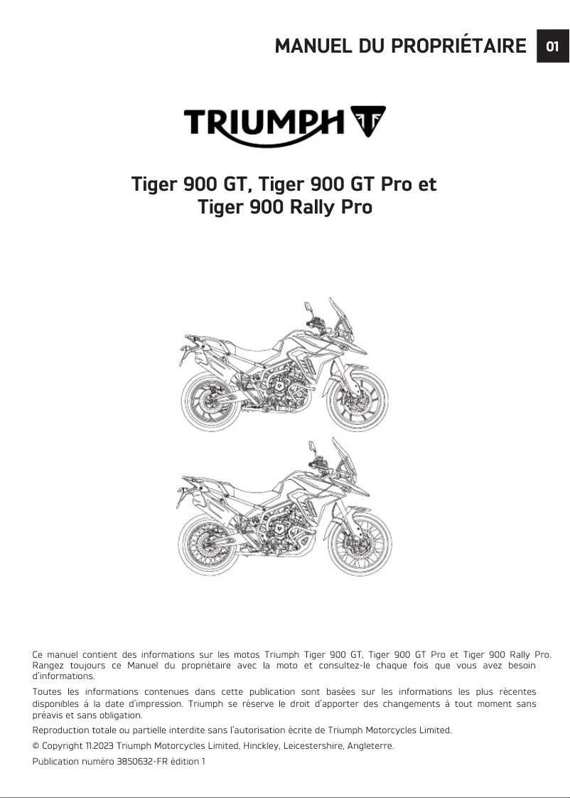 Image de la première page du manuel de l'appareil Tiger 900 GT (2025)