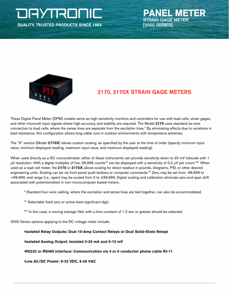 Page 1 de la notice Fiche technique Daytronic 2170