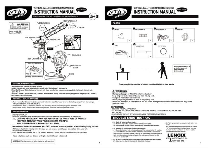 Page 1 de la notice Manuel utilisateur Gem Toys CP100