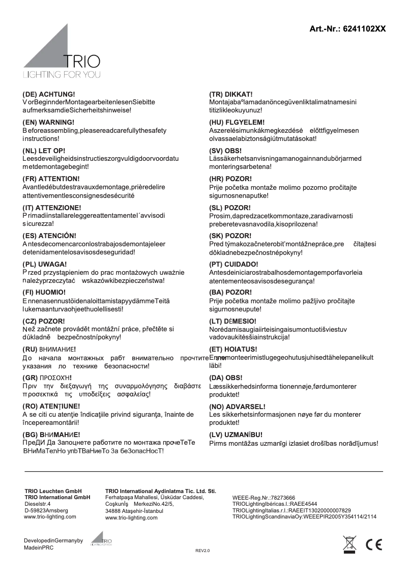 Page 1 de la notice Manuel utilisateur Trio Lighting Chiros 624110209