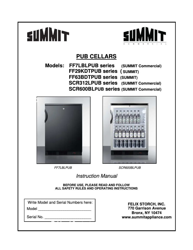 Page 1 de la notice Manuel utilisateur Summit FF63BBIDTPUB