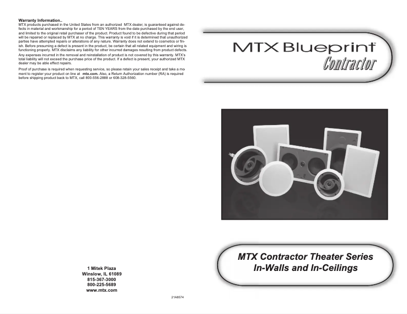 Page 1 de la notice Manuel utilisateur MTX Audio Blueprint CT620W