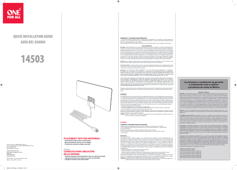 Page 1 de la notice Manuel utilisateur One for all 14503