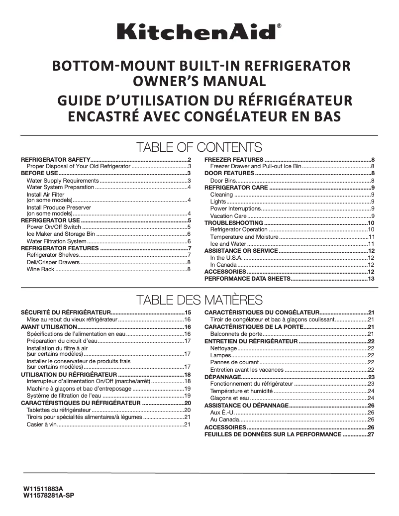Page 1 de la notice Manuel utilisateur KitchenAid KBBL306EPA