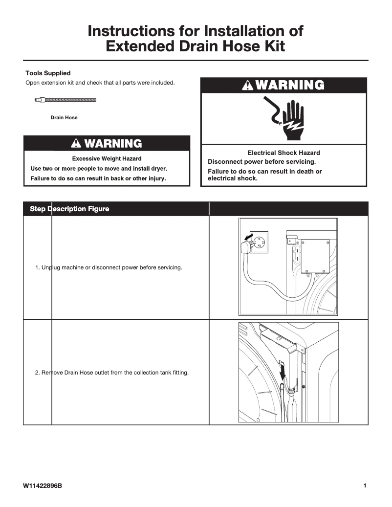 Page n°1 - Guide d'installation Whirlpool WCD3090JW