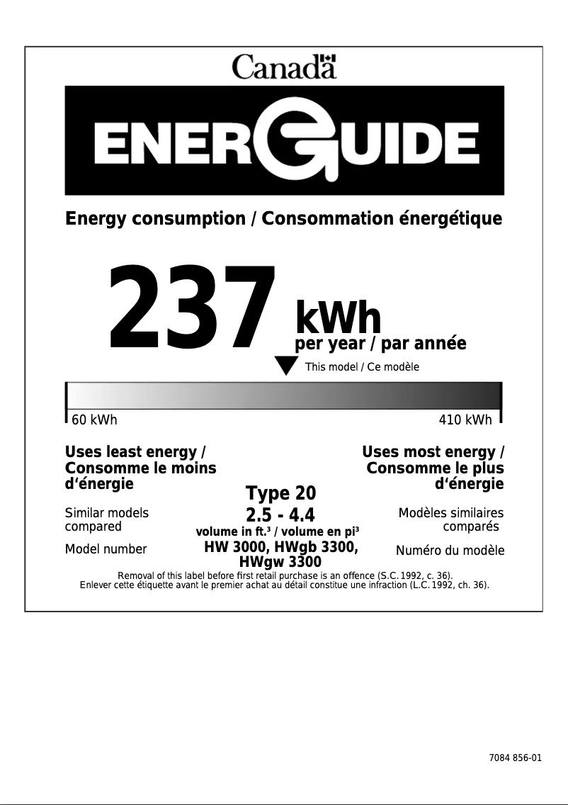 Page 1 de la notice Label énergétique Liebherr HWGB 3300