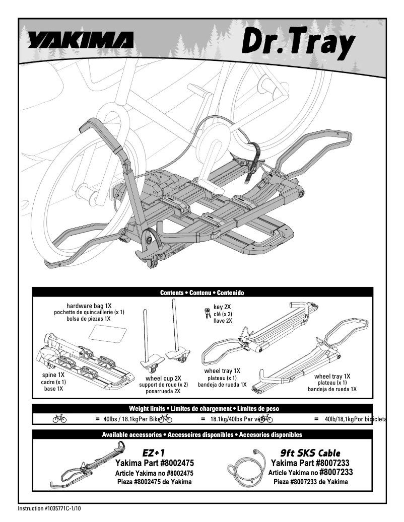 Page 1 de la notice Manuel utilisateur Yakima Dr.Tray