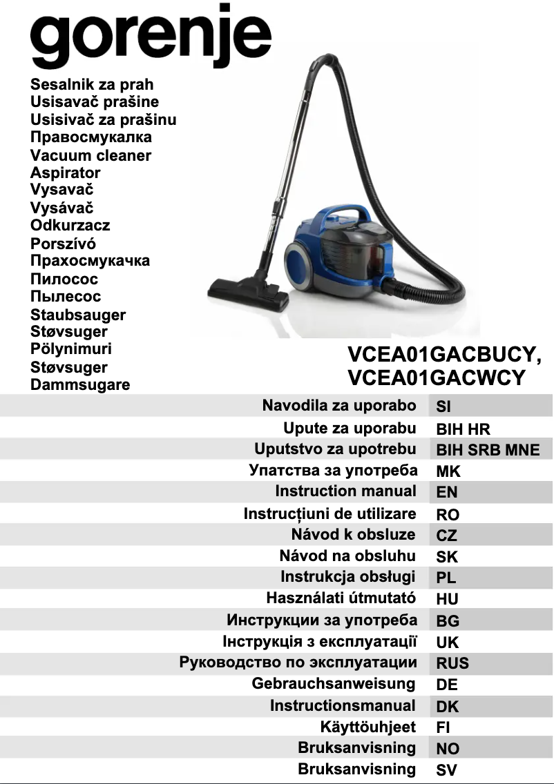 Page n°1 - Manuel utilisateur Gorenje VCEA01GACWCY