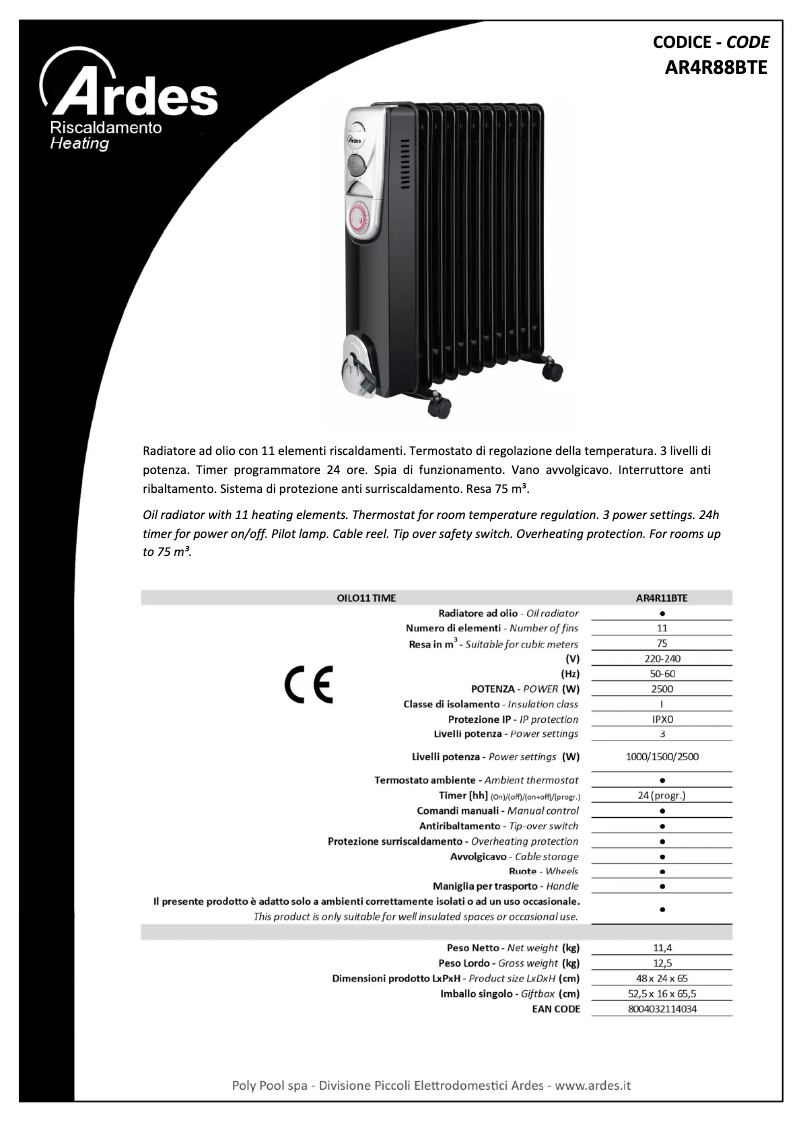 Page n°1 - Fiche technique Ardes AR4R11BTE