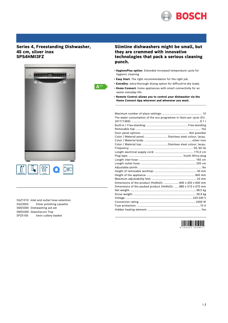 Página 1 del manual Ficha técnica Bosch SPS4HMI3FZ