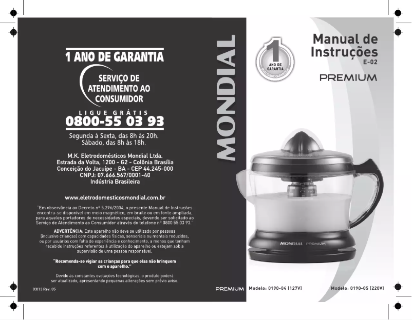 Image de la première page du manuel de l'appareil Premium E-02