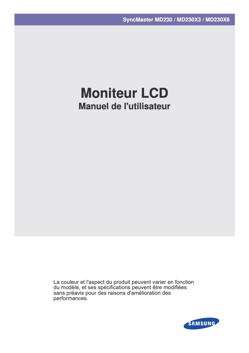 Image de la première page du manuel de l'appareil SyncMaster MD230X3