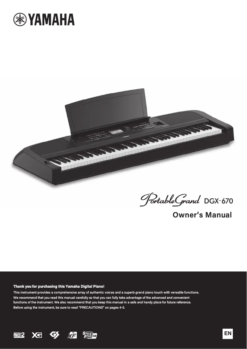 Page 1 de la notice Manuel utilisateur Yamaha Portable Grand DGX-670