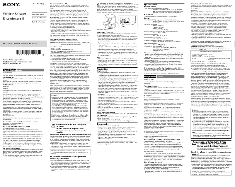 Página 1 del manual Manual de usuario Sony SRS-XB100