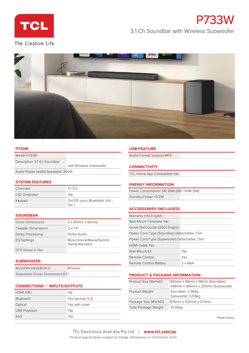 Image de la première page du manuel de l'appareil P733W