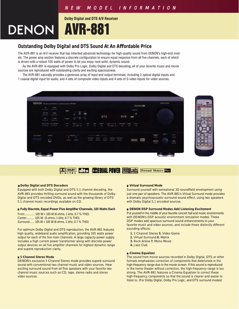 Page n°1 - Manuel utilisateur Denon AVR-881