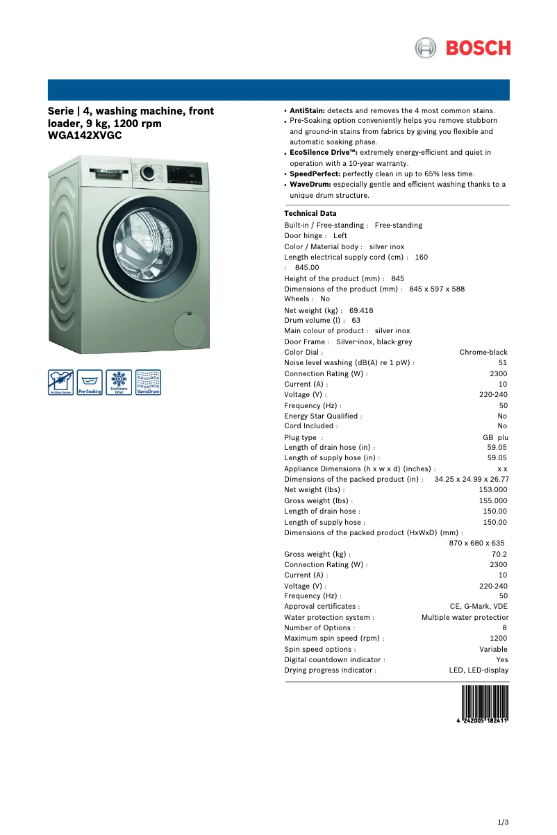 Image de la première page du manuel de l'appareil WGA142XVGC