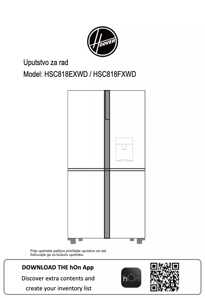 Page n°1 - Manuel utilisateur Hoover HSC818EXWD
