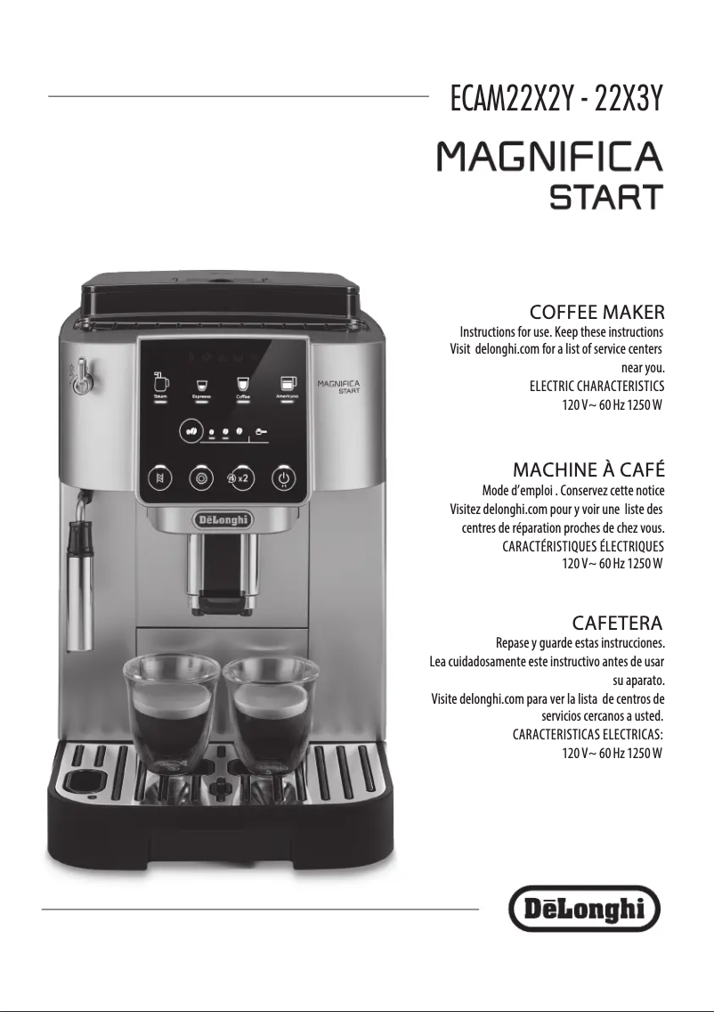 Page 1 de la notice Guide de démarrage rapide DeLonghi Magnifica Start ECAM22022B