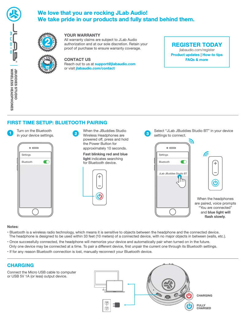 Page 1 de la notice Manuel utilisateur JLab JBuddies Studio Wireless
