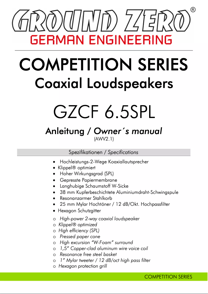 Page 1 of the manual User Manual Ground Zero GZCF 6.5SPL