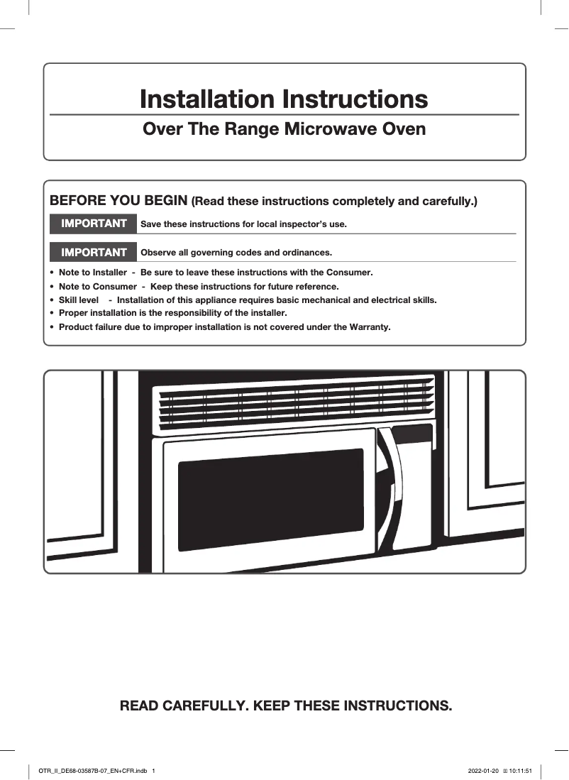 Page 1 de la notice Guide d'installation Samsung ME17R7021ES