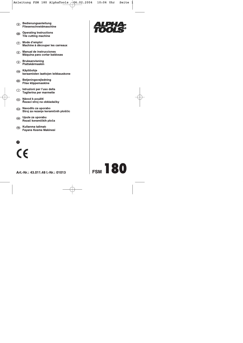 Page 1 de la notice Manuel utilisateur Alpha Tools FSM 180
