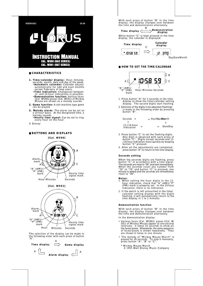 Page 1 de la notice Manuel utilisateur Lorus W591